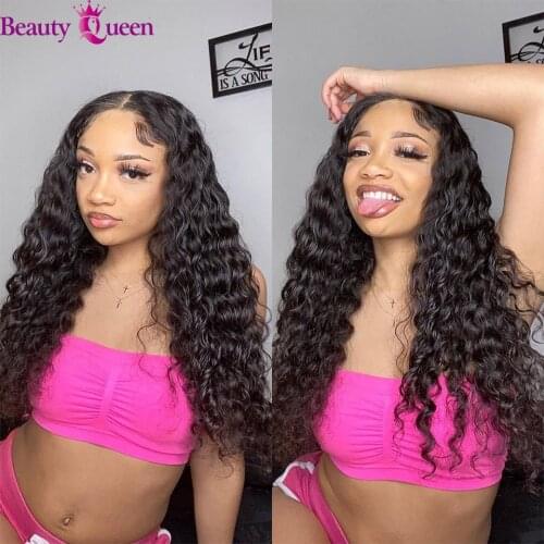 Beauty Queen 30 Inch 13x4 Lace Front Wigs Deep Wave Lace Wig With Pre-plucked Hairline Malaysia Human Hair Wig For Black Women
