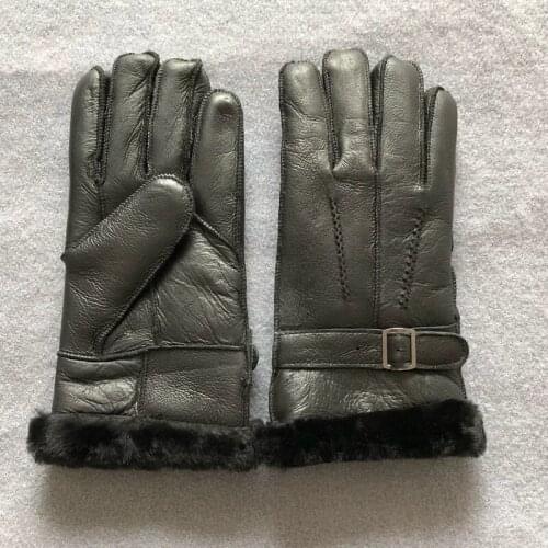 100% Sheepskin Genuine Leather Gloves Fashion Men Women Winter Autumn Warm Fleece Snow Mittens Outdoor Five Finger Wrist Gloves