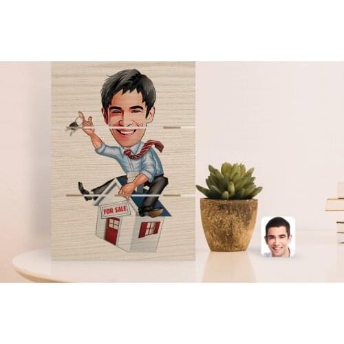 Personalized Men 'S Estate Agent Caricature Of Authentic Desktop Wood Pallet Çerçeve-1