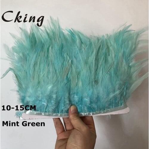 42 colors available 10 meter Mint Green rooster chicken feather trim 4-6inches diy cock plumes sewed on satin ribbon for clothes