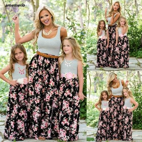Mommy And Me Family Matching Mom And Girl Daughter Dress Mother Daughter Dresses Clothes Striped Kids Parent Child Outfits Look