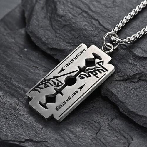 Porvitt-Stainless Steel Razor Blades Silver Color Pendant Necklaces Men Jewelry Shaved Steel Shaver Necklace