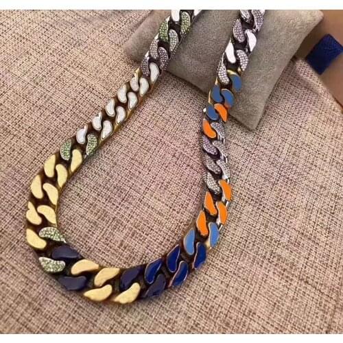 Luxury Fashion Jewelry letters Men Rough Print Necklace Bracelet Mens Color Dripping Oil With Rhinestone Necklace Two Colors
