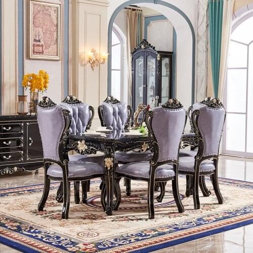 European marble dining luxurious solid wood long rectangular table dinner table dining chair combination