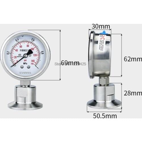 Sanitary Type Stainless Steel Diaphragm Pressure Gauge YTP60BF Fast Food Clamp Type YTP-60BF