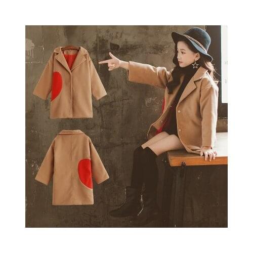 Wool Coat for Girls Wool Coats for Kids Heart Pattern Outerwear baby Girl Autumn Winter Jacket Girls Wool Coat 4 5 6 7 8 9 Years