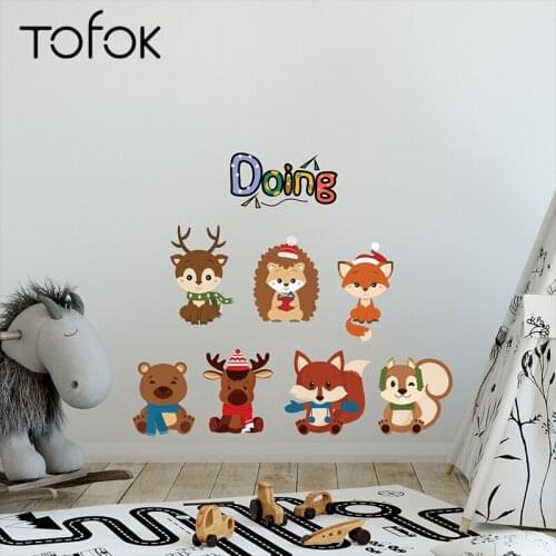 Tofok Cartoon Animal DIY Wall Sticker Nordic Ins Style Children Room Living Room Art Mural Decals Home Dorm Wallpaper Supply