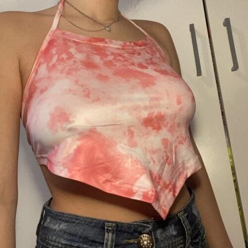 Crop Top Sexy backless Mesh Printing Fashion New Summer Tank Top Frenulum Exposed Navel Corset Top