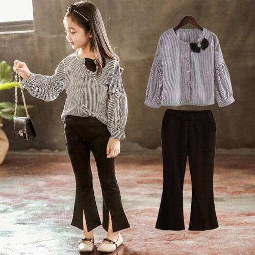 Spring and Autumn New Girls Suit12 Childrens Clothing11 Children10 Student Fashion Loudspeaker Pants Two Pieces Sets 9Years Old