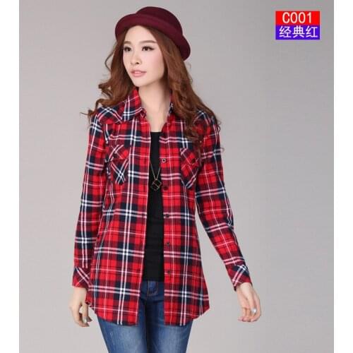 Womens Shirts Autumn And Winter Female Shirt Plaid Shirt Women Slim Long Sleeve Cotton Blouse Top Female Outerwear Hot Sale Aut