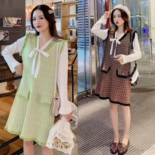 French retro stitching ruffled long-sleeved bow knit plus size dress 2020 autumn winter fashion dress women