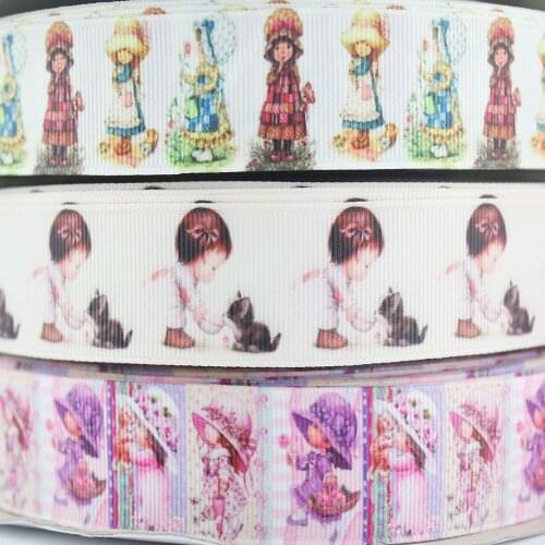 1" Girl printed grosgrain ribbon 25 mm cartoon character patterned ribbons gift wrap DIY hair bows band 10/20 yards