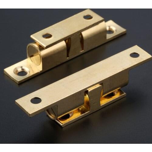 1Pc 70mm Brass Double Ball Cupboard Drawer Cabinet Door Latch Clip Lock Dual Ball Touch Catch Hardware 70mm Brass Tone