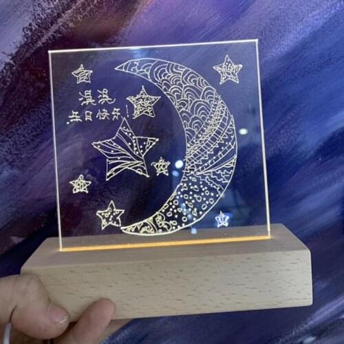 3D Crystals Glass Resin Art Rectangle LED Lights Display Base Crystal Handmade Wooden Lighted Base Stand