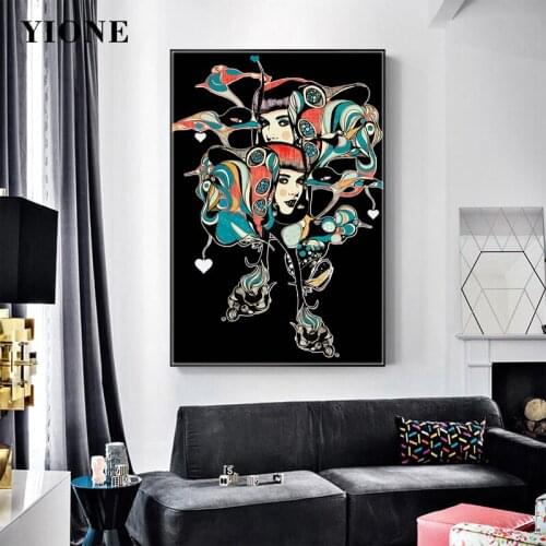 Abstract Art Figure Painting Custom Nordic Woman Face Monster Gothic Wall Picture Print Canvas Poster for Living Room Home Decor
