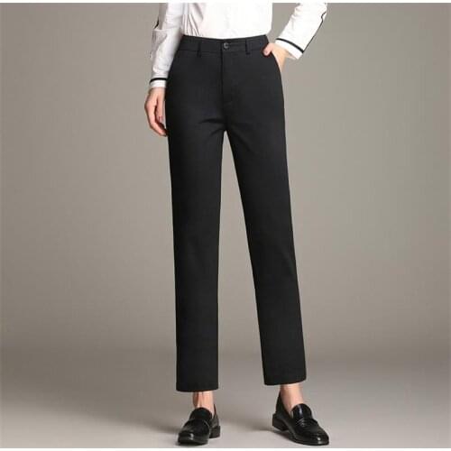Free Shipping 2019 new spring Autumn cotton high waist casual Ankle-Length pants womens straight pants Color Black White Khaki