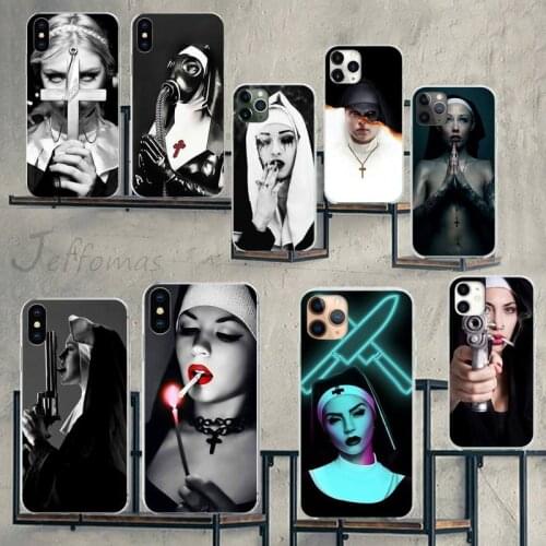 Sister Style Nun Sexy Girl Phone Case Transparent for Samsung A71 S9 10 20 HUAWEI p30 40 honor 10i 8x xiaomi note 8 Pro 10t 11
