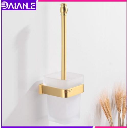Toilet Brush Holder Brass Creative Bathroom Clean Cleaning Brush Wall Mounted Accessories Bathroom Toilet Brush Set Glass Cup