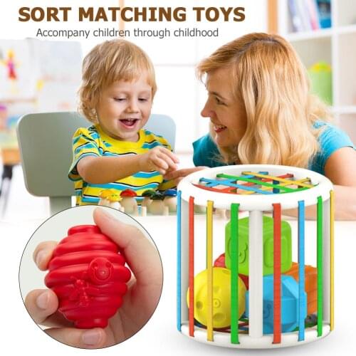 Baby Blocks Shape Color Sorter Toy with Elastic Bands Kids Colorful Sorter Shapes Sorting Matching montessori Education Toy
