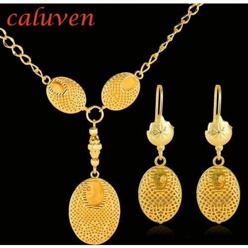 Dubai/Arab/African Jewelry Wedding GiftsGold Color Round Jewelry Sets Ethiopian Necklace/Earring for Women/Girls CE104
