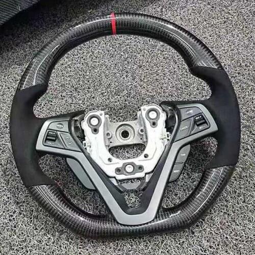 Gloss Carbon Fiber Sports Steering Wheel Perforated Leather compatible for Hyundai Elantra Veloster IX35 2012-2015