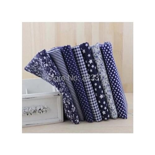 Dark Blue 7Assorted 50*50CM Charm Cotton Quilt Fabric Fat Quarter Tissue Bundle Set Diy cloth sewing Craft Floral Dot Grid Print