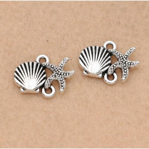 KJjewel Tibetan Silver Plated Shell Starfish Charms Pendants Jewelry Making Bracelet Findings DIY Accessories 13x19mm 10pcs/lot