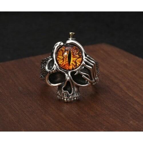 925 STERLING SILVER MENS PUNK Rock Skull eye of the devil Ring Jewelry A3224