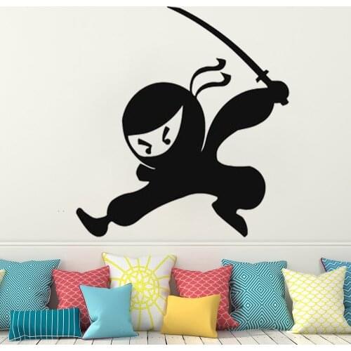 Cartoon Ninja Wall Decal Vinyl Samurai Wall Sticker for kids room decoration Warrior Wall Decor Decal for Boys home decor HY945