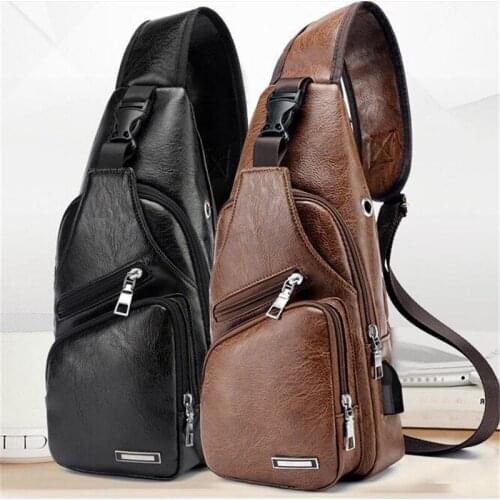 Mens USB Chest Bag Designer Mens Messenger Crossbody Package PU Leather Shoulder Bags Diagonal Package Travel Chest Bag