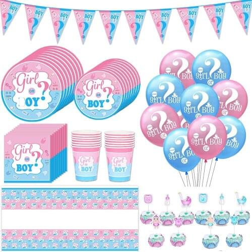 Boy or Girl Party Gender Reveal Tableware Disposable Plate Cups Napkins Tablecloth BabyShower Party Supplies Decorations Set