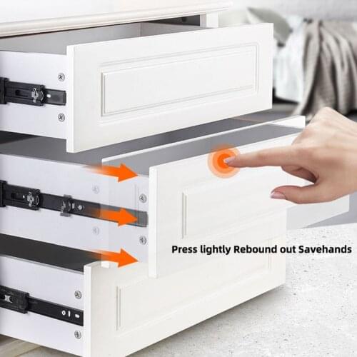 Black Cold Rolled Steel Rebound Three Tracks Drawer Track Rail Sliding Three-Section Cabinet Slides Furniture Hardware