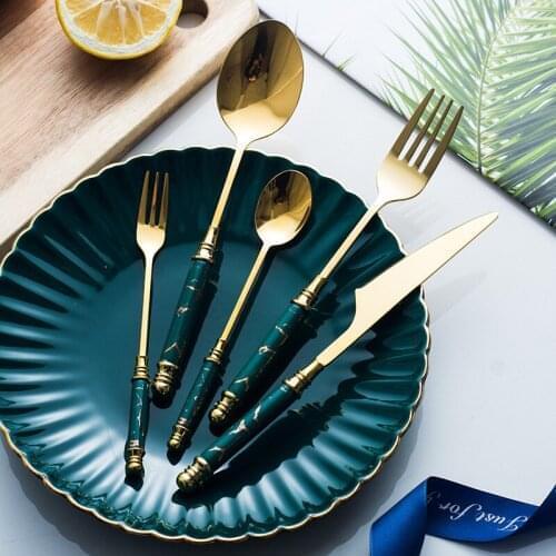 Nordic ceramic stainless steel creative marble Emerald knife fork and spoon stainless steel coffee spoon fruit fork cutlery