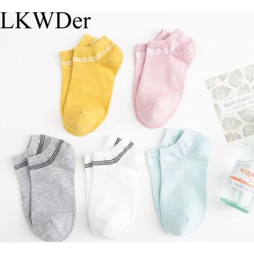 LKWDer 5 Pairs Women Ankle Socks Simple Style Striped Candy Color Casual Short Tube Sock Women Female Cotton Socks Summer Meias