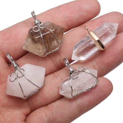 New Natural Stone Clear Quartz Pendant Crystal Charms Pendants For Jewelry Making DIY Handmade Wire Winding Pendant Necklace