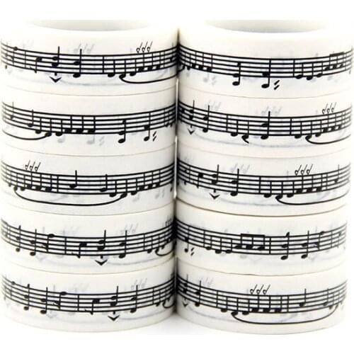 New 10pcs/set 15MM*10M Black and White Music Note Washi Tape washi stickers DIY Scrapbooking Masking Tape School Office Supply