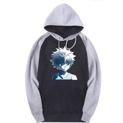 HUNTERXHUNTER Long Sleeve Men Sweatshirt Raglan Hooded Fleece Printing Tracksuits Winter Fleece Hoodies Male Hip Hop Hoody Homme