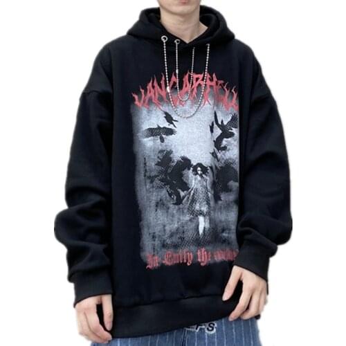 Autumn Men Hip Hop Chain Hooded Sweatshirt Gothic Horror Print Top Punk High Street Hipster Baggy Hoodies Pullover Streetwear