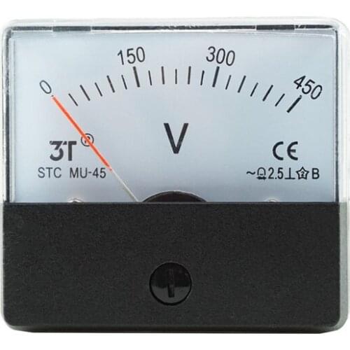 MU-45 Rectangle Shape Pointer Type Panel Voltage Meter Tuning Dial Analog Volt Panel Gauge 59*52mm