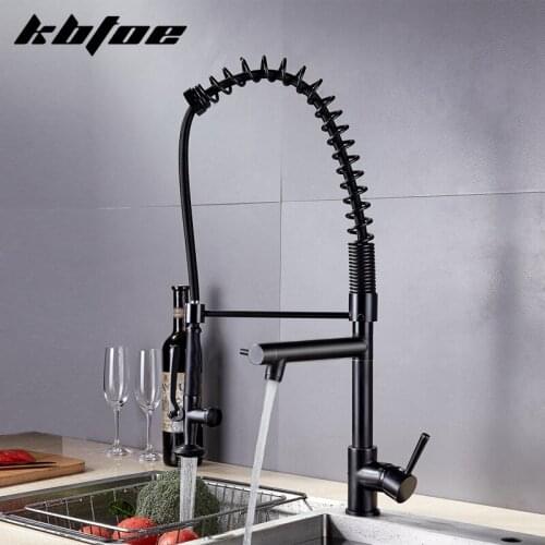 All copper European retro kitchen faucet hot and cold water spring pull-out faucet heightened 360 ° two water outlets