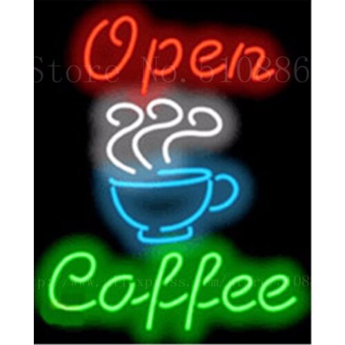 Custom Neon Sign For Coffee Open Real Glass Tube Bulbs Display Light Lamp Bar Bar Beer Decor Neon Signs decorative 19"x15"