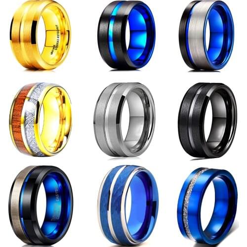 Popular 8 mm tungsten carbide steel mini blue frosted wholesale ring. The charm of men. Fashion trend engagement accessories