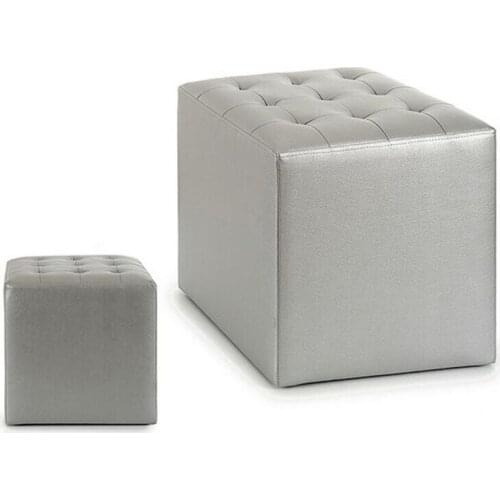 Pouffe Leather Silver (35 x 35 x 35 cm)