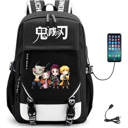 Anime Demon Slayer USB Backpack Student Teenger Fabric Canvas Packsack Casual Unisex Schoolbag High Quality Laptop Bag