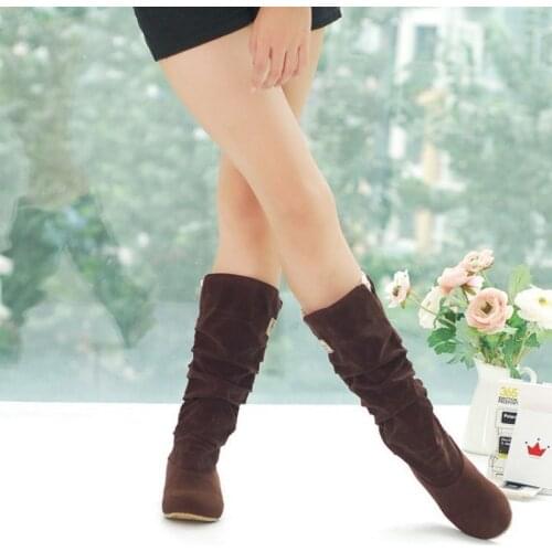 2020 Spring Autumn Boots Women Female Round Toe Mid-calf Sweet Princess Party Boot Stylish Flat Flock Shoes Snow Boots