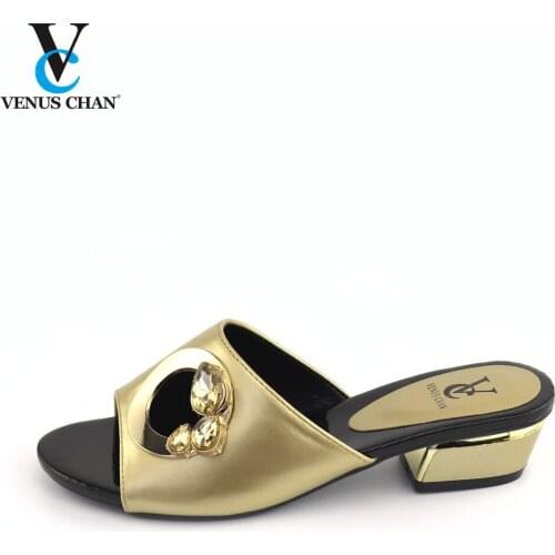 Summer Women Shoes Crystal Slippers Slides PVC Shallow Square heel Outside Round Toe Size 38-43 New Fashion