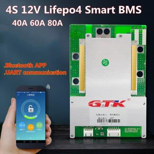 Smart 4S 12V 40A 60A 80A 100A Lifepo4 same port BMS with bluetooth APP UART communication for 12V Lifepo4 battery pack diy