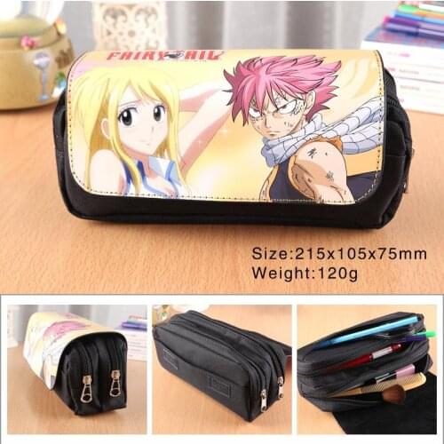 Fairy Tail Anime Pencil Bag Double Zipper Flip Cover Pen Bags School Supplies Creative toy Gift