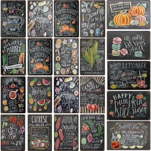 Vintage Blackbord Drawing Metal Signs Farms Market Iron Poster Kitchen Wall Art Decor Pub Cafe Restaurant Tin Sign Plaque