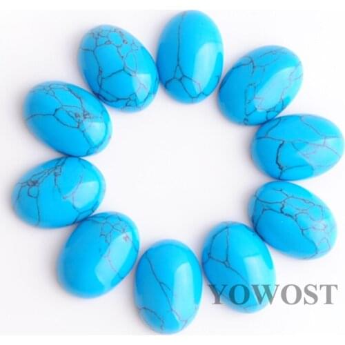 YOWOST Blue Howlite Turquoises Gem Stone Flat Back Oval Cabochon CAB No Drill Hole Jewelry 13x18mm 20Pcs IU3007